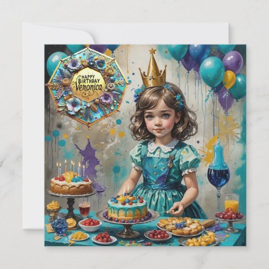 VERONICA ~ Verjaardag Kaart ~ Turquoise (Voorkant)