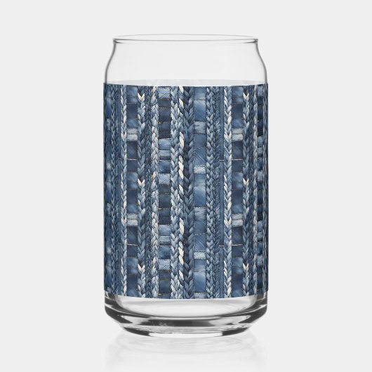 Verontruste en gevlochten Blue Jean Denim Blikvorm Glas (Voorkant)