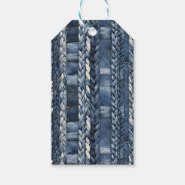Verontruste en gevlochten Blue Jean Denim Cadeaulabel