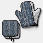 Verontruste en gevlochten Blue Jean Denim Ovenwant & Pannenlap Set (Voorkant / Achterkant)