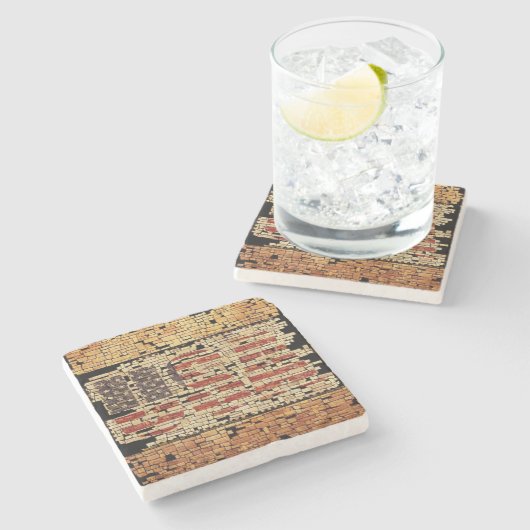  verontruste USA Letters en American Flag Stenen Onderzetter (Zijkant)