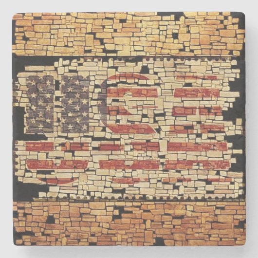  verontruste USA Letters en American Flag Stenen Onderzetter (Voorkant)