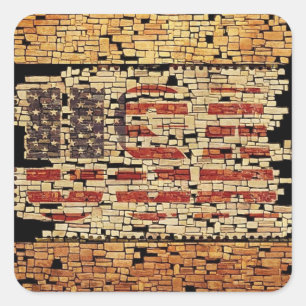 verontruste USA Letters en American Flag Vierkante Sticker