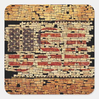 verontruste USA Letters en American Flag Vierkante Sticker