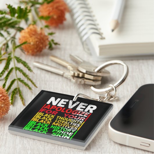Verontschuldig je nooit, zwarte geschiedenis maand sleutelhanger (Voorkant Rechts)