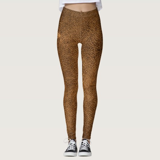 Verouderd bruin leer: klassieke textuur leggings (Voorkant)