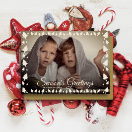 Verouderd goud "Season's Greetings" Foto Feestdagenkaart