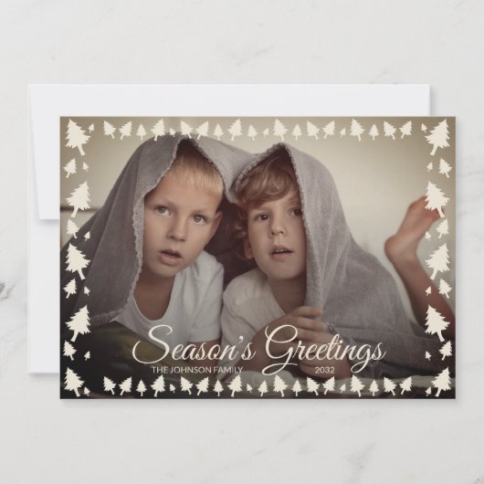 Verouderd goud "Season's Greetings" Foto Feestdagenkaart (Voorkant)