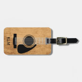 Verouderd houten akoestisch gitaar monogram bagagelabel (Voorkant horizontaal)