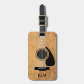 Verouderd houten akoestisch gitaar monogram bagagelabel (Voorkant verticaal)