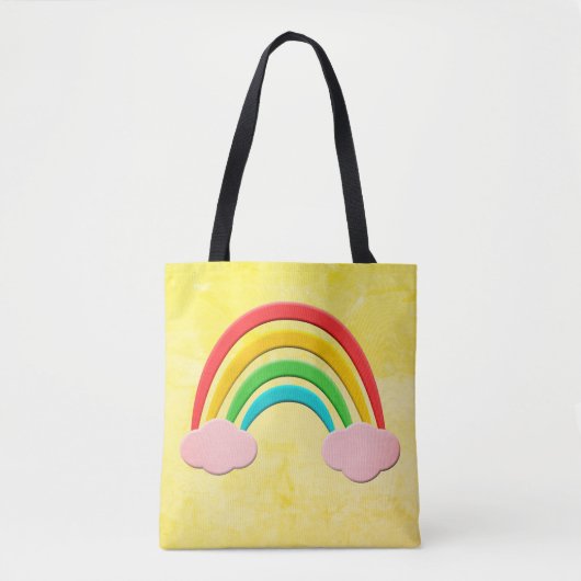 Verouderd papier gesneden regenboog en roze wolken tote bag (Voorkant)