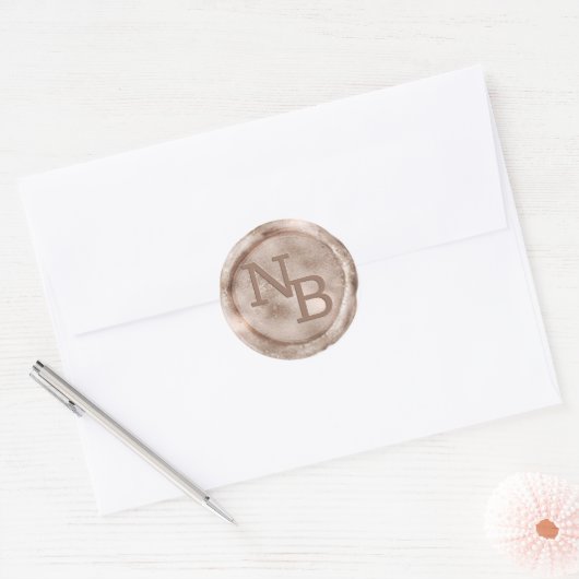 Verouderd Roos Goud Monogrammed Wax Seal Sticker (Envelop)