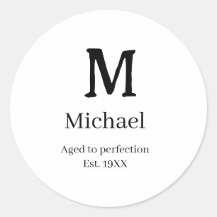 Verouderd tot perfectie est. 19XX monogram naam le Ronde Sticker