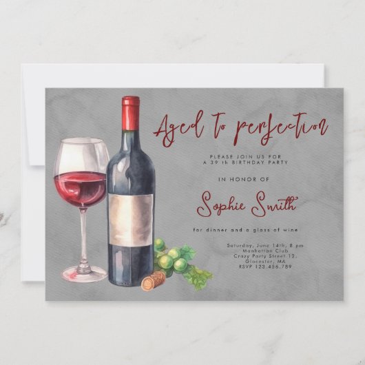 Verouderd tot perfectie wijn verjaardagsfeestje kaart (Voorkant)