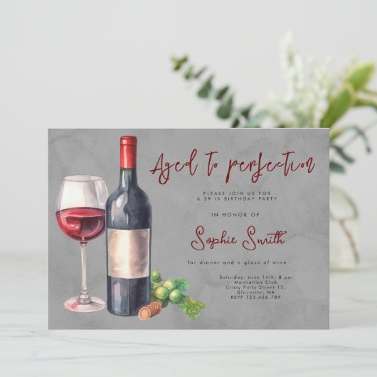 Verouderd tot perfectie wijn verjaardagsfeestje kaart (Staand voorkant)