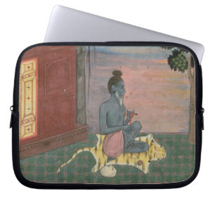 Verouderde azijn op een tijgerhuid buiten een buil laptop sleeve