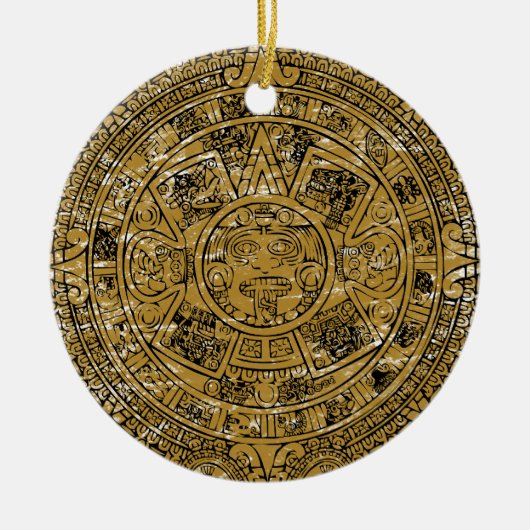 Verouderde Azteekse Zonsteen Kalender Keramisch Ornament (Voorkant)