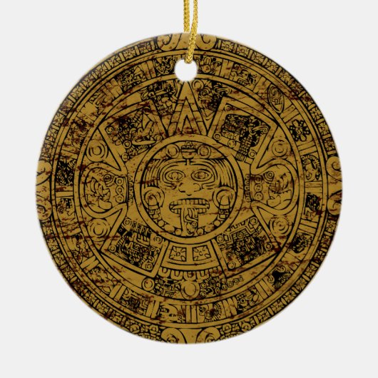 Verouderde Azteekse Zonsteen Kalender Keramisch Ornament (Voorkant)