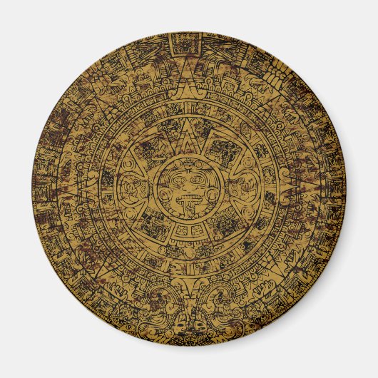 Verouderde Azteekse Zonsteen Kalender Magneet (Voorkant)