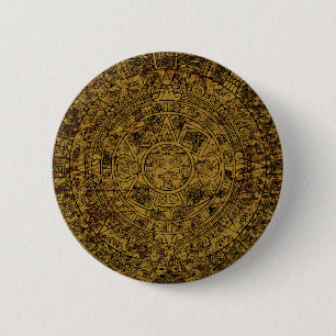Verouderde Azteekse Zonsteen Kalender Ronde Button 5,7 Cm