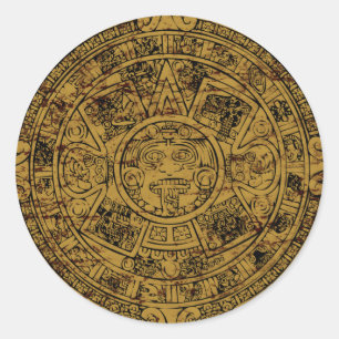 Verouderde Azteekse Zonsteen Kalender Ronde Sticker