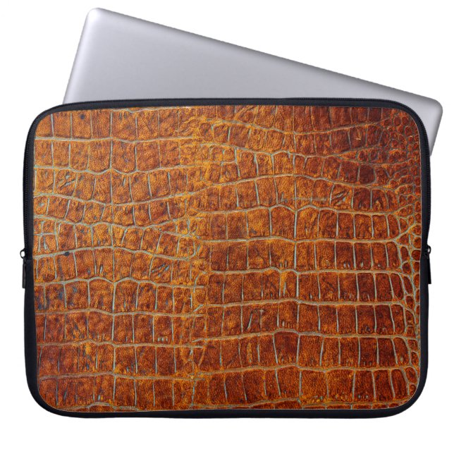 Verouderde bruine kunstledertextuur laptop sleeve (Voorkant)
