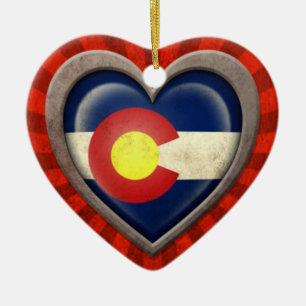 Verouderde Colorado Vlag Hart met lichte stralen Keramisch Ornament