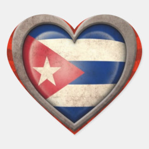 Verouderde Cubaanse vlag met lichte stralen Hart Sticker