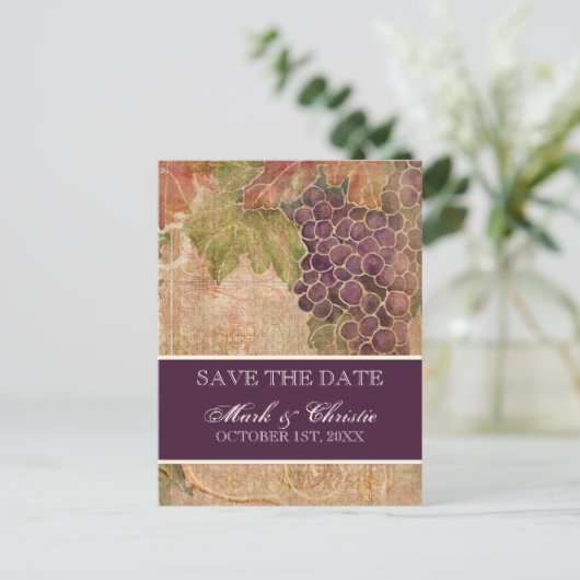 Verouderde druif Wijngaard Bewaar de datum Post Ka Aankondigingskaart (Staand voorkant)