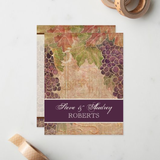Verouderde druif wijngaard bruiloft briefpapier -  notitiekaartje (Voorkant / Achterkant in situ)