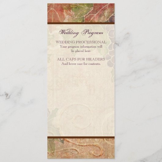 Verouderde druif wijngaard bruiloft programma programmakaart (Achterkant)