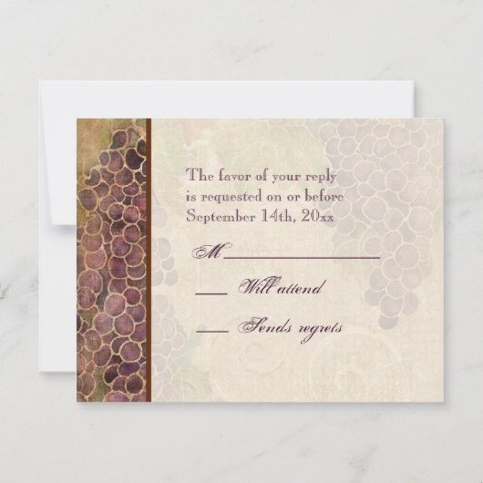 Verouderde druif wijngaard bruiloft RSVP Respons K (Achterkant)