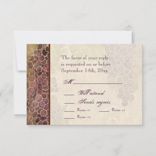 Verouderde druif wijngaard bruiloft RSVP Respons K (Achterkant)