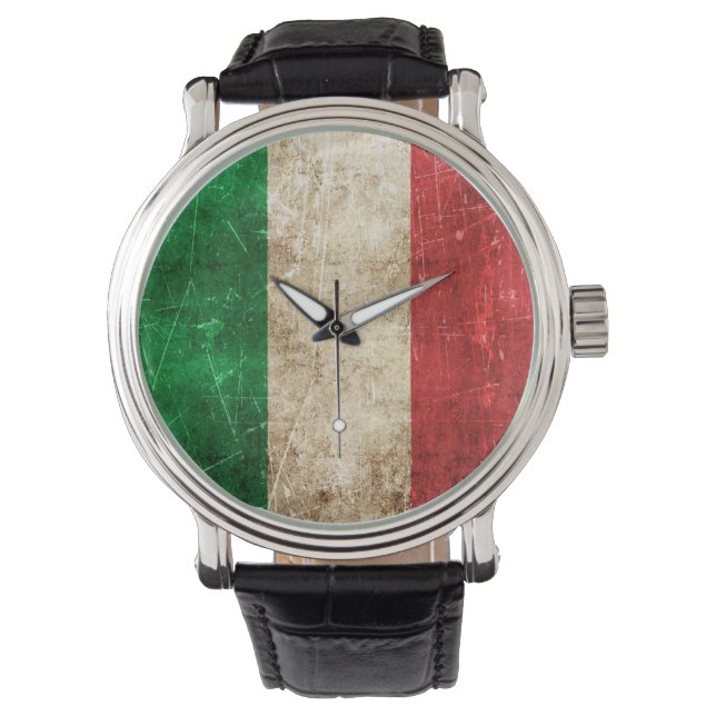  verouderde en bekrast vlag van Italië Horloge (Voorkant)
