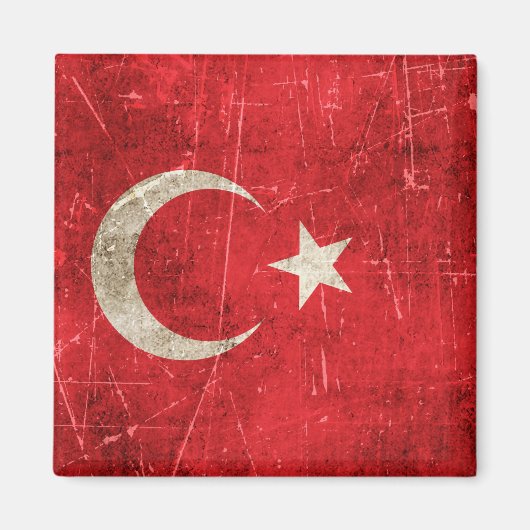 verouderde en bekrast vlag van Turkije Magneet (Voorkant)
