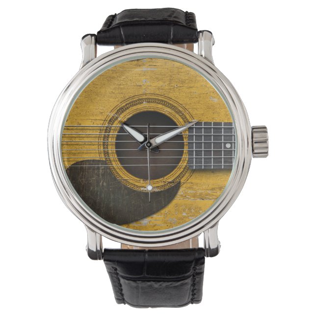 Verouderde en versleten oude akoestische gitaar me horloge (Voorkant)