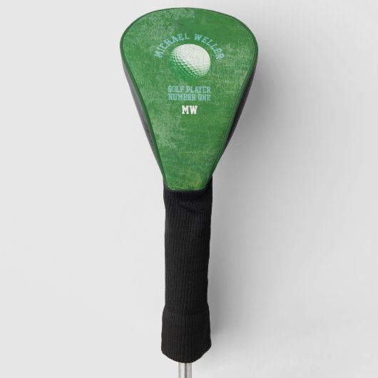 verouderde GROENE golfhoes met golfernaam Golfheadcover (Voorkant)