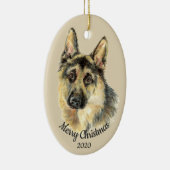 Verouderde Kerstmis Douane Waterverf Duitse Herder Keramisch Ornament (Rechts)