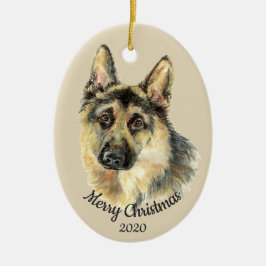 Verouderde Kerstmis Douane Waterverf Duitse Herder Keramisch Ornament