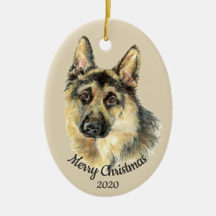 Verouderde Kerstmis Douane Waterverf Duitse Herder Keramisch Ornament