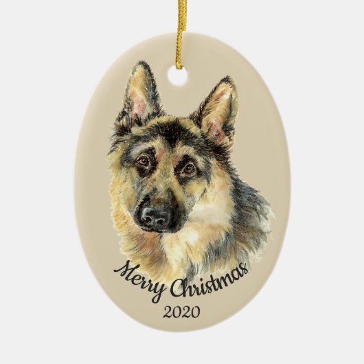 Verouderde Kerstmis Douane Waterverf Duitse Herder Keramisch Ornament (Voorkant)