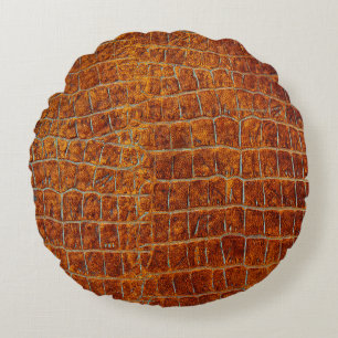 Verouderde ledertextuur van bruin dierenleder rond kussen
