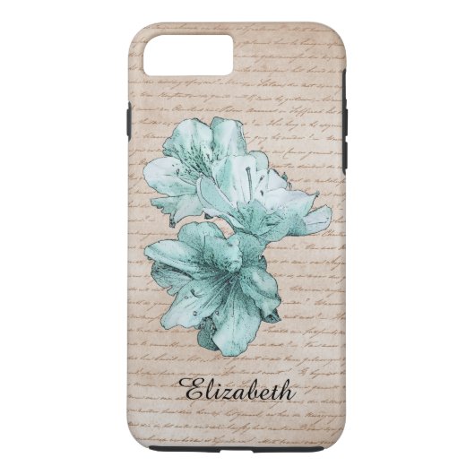 Verouderde letter Aqua Geïllustreerde bloem Naam a Case-Mate iPhone Case (Achterkant)