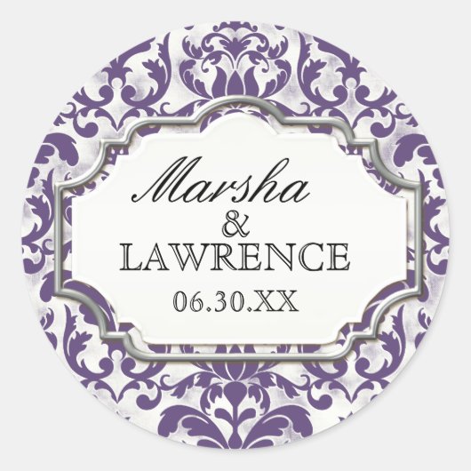 Verouderde Noodlijdende Damast Silver Bling Look B Ronde Sticker (Voorkant)