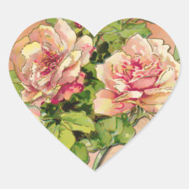 Verouderde roze rozen (hartvormige Stickers) Hart Sticker