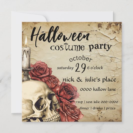 Verouderde Rozen en Spooky Skull Halloween Party (Voorkant)