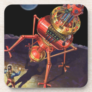 Verouderde Sciencefiction Astronaut met Alien Robo Bier Onderzetter