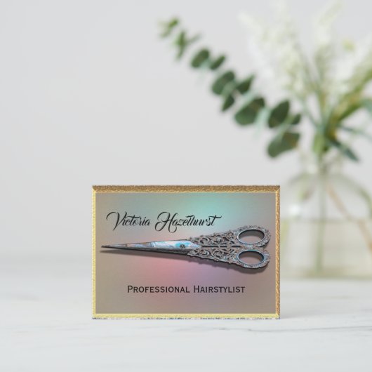 Verouderde Scissors Chic Hair Stylist Professional Visitekaartje (Staand voorkant)