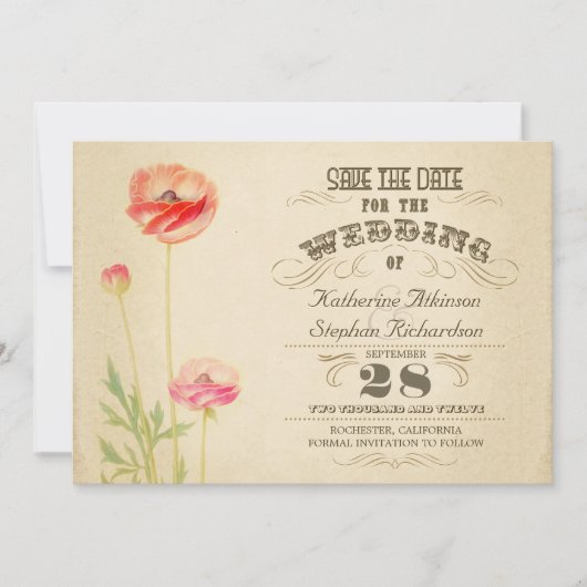  verouderde typografie Sla de datum op Save The Date (Voorkant)