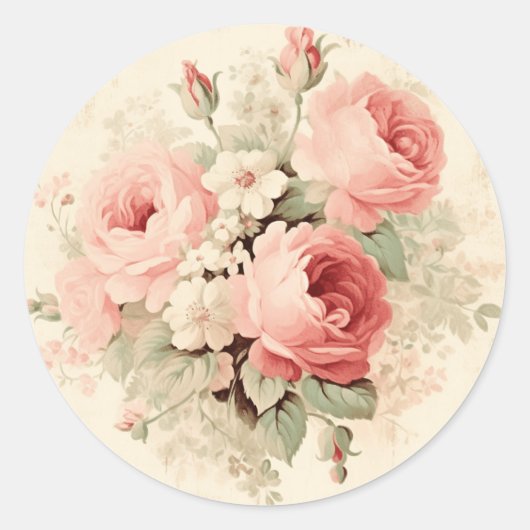 Verouderde verfijning, perzik roze shabby chic ronde sticker (Voorkant)